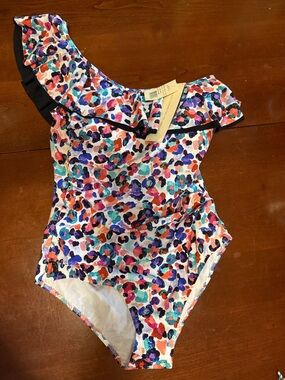 One-Shoulder Ruffle Floral Print One-Piece Swimsuit - Multicolor NWT
